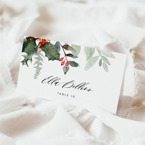 Plantillas para tarjetas de lugar con temática navideña, tarjetas de lugar editables, tarjetas de lugar para bodas, tarjetas de boda editables, tarjeta con nombre para la mesa de bodas, #ELLA