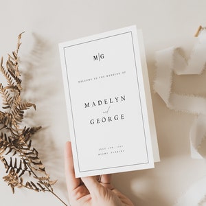 Elegantes Hochzeitsprogramm, Faltbares Hochzeitsprogramm, Minimalistisches Hochzeitsprogramm, Faltprogramm Hochzeit Instant, Templett, #MDLN
