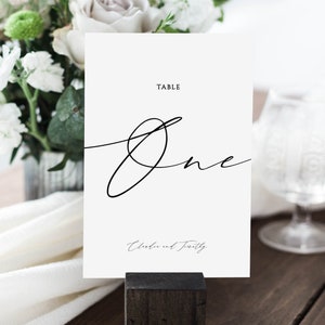 Scripttabelnummerkaarten, afdrukbaar tabelnummer bruiloft, moderne kalligrafie, elegante, bewerkbare sjabloon, direct downloaden, Templett, #M06T