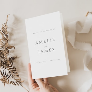Wedding Program Timeline Template Foldable, Modern Wedding Program, Minimal Wedding Program, Folded Program Wedding Instant Template #AMELIE