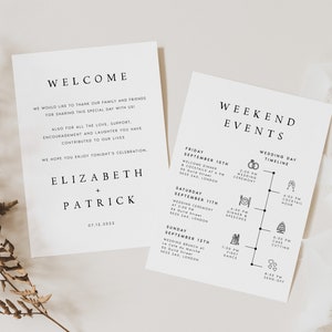 Wedding Itinerary Template Download, Minimalist Wedding Weekend Timeline, Schedule of Events, Editable Printable Template, TEMPLETT, #LZBTH