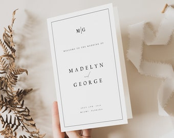 Editable Catholic Wedding Program Template, Elegant Modern Minimal Classic Calligraphy Order of Service (Digital Download), MDLN