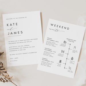 Modern Welcome Letter & Timeline Template, Minimalist Wedding Order of Events, Wedding Itinerary, INSTANT DOWNLOAD 100% Editable Text, KATE image 5
