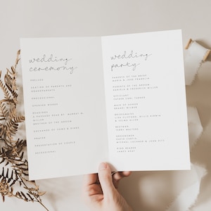 Plantilla de programa de boda plegable, plantilla de programa de boda moderna, programa de boda plegable minimalista imprimible, descarga instantánea, #BONNIE