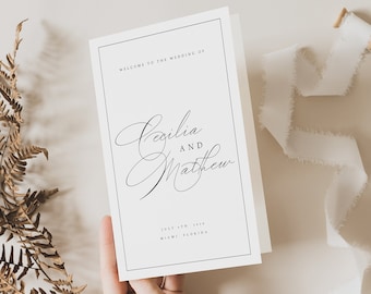 Editable Catholic Wedding Program Template, Elegant Modern Minimal Classic Calligraphy Order of Service (Digital Download), #CCL