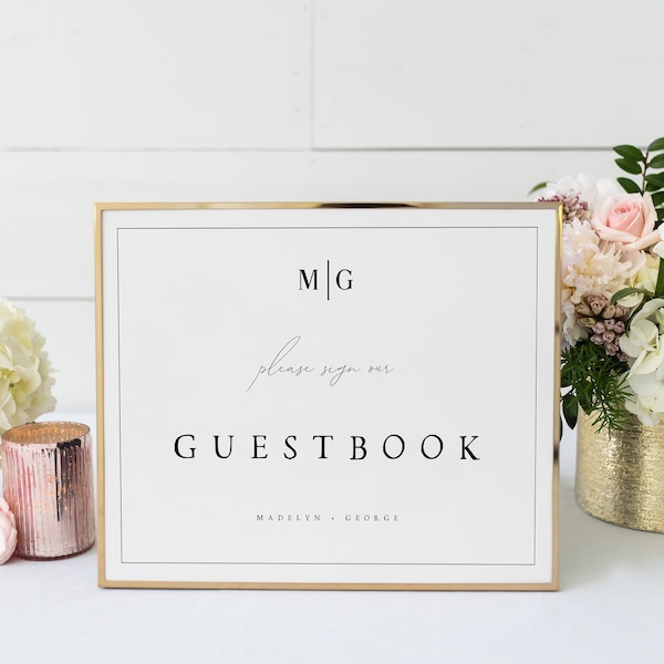 Minimalist Guestbook Wedding Sign, Modern Guest Book Wedding Signage, Instant Download, Printable Sign, Editable Template, Minimal, #MDLN