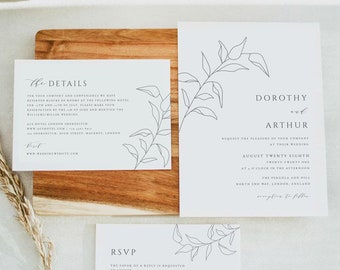 Botanical Wedding Invitation, Fine Art, Printable Wedding Invitation, Minimalist Wedding Invitation Template, TEMPLETT, #DOROTHY