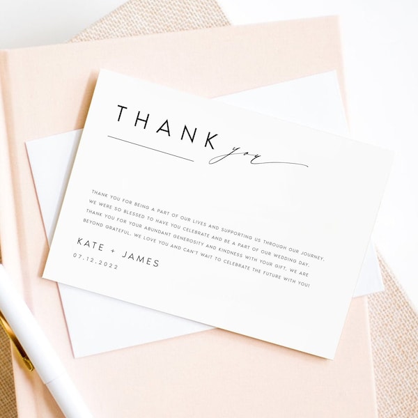 Minimalist Thank You Card Template, Modern Flat Thank You Card, Script Thank You, Fully Editable, DIY, Instant Download, Templett, #KATE