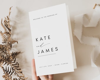 Modern Wedding Program Template, Foldable, Modern Wedding Program, Minimal Wedding Program, Folded Program Wedding Instant, Template, #KATE