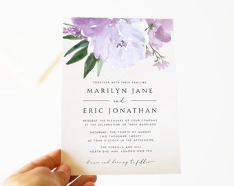 Lavender Wedding Invitation Template, Lilac Printable Invites Digital Download, Purple, digital download, Editable, Lilac Weddings #LVN65S