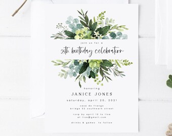 Greenery Birthday Party Invitation Template, Rustic Birthday Party Invite, Minimalist, Digital Download, Instant Download, Editable, #JNCE