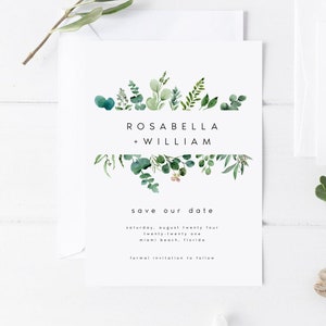 Save the Date Template, Rustic, Digital Download, 100% Editable Text, Printable, Eucalyptus, Greenery, Templett, DIY, & 5x7, Minimal, #ROSA