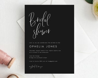 Modern Bridal Shower Invitation Template, Editable Black Wedding Shower, Instant Download, Printable, DIY, Bridal Invite, #OPHLA