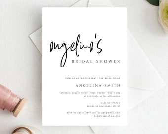 Modern Bridal Shower Invitation Template, Minimal Invites, Editable Invitation Template, Downloadable, Wedding Shower, DIY, Digital, #ANGLN