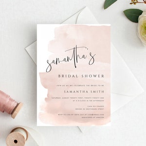 Pink Bridal Shower Invitation Template, Watercolor, Minimalist Invites, Editable Invitation Template, Downloadable, Wedding Shower, #SAMAN