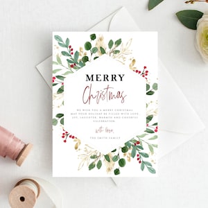 Merry Christmas Greeting Card Template, Christmas Card Printable, Instant Download, Edit with TEMPLETT, Editable Xmas Cards, DIY, SMITH image 3