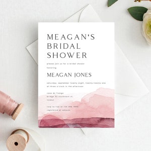 Abstract Bridal Shower Invitation Template, Pink, Minimalist Invite, DIY, Editable Invitation Template, Downloadable, Wedding Shower, MGN image 1