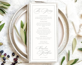 Printable Wedding Menu Template, Classic, Elegant, Simple Wedding Menu with Border, Templett, Fully Editable Menus, INSTANT Download, #CCL