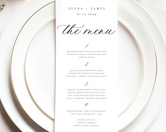 Elegant Script Wedding Menu Card, Printed on Textured Paper - E011