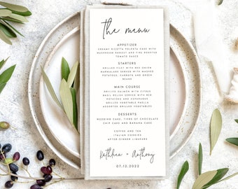 Minimalist Script Wedding Menu Template, Modern Dinner Menu (Digital Download) KTLN