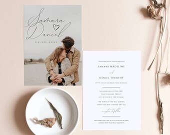 Editable Photo Wedding Invitation Templates, Modern Wedding Invite Digital Download, Front and Back Wedding Cards, Templett