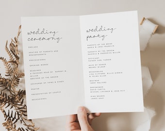 Folded Wedding Program Template, Modern Wedding Program Template, Minimalist Folded Wedding Program Printable, Instant Download, #BONNIE