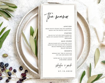 Minimalist Wedding Menu Template, Modern Script Wedding Dinner Menu, Printable, Digital Download, Reception Dinner Menu Editable, DIY, #SKR