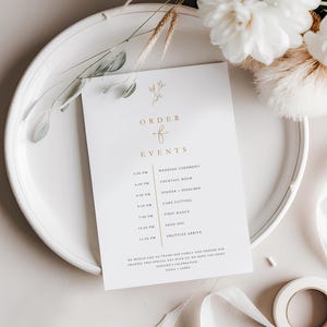 Elegant, Minimal, Simple Order of Events Wedding Card with Faux Gold Text, #FIONG