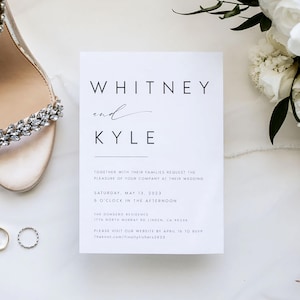 Invitaciones de boda minimalistas modernas impresas, invitaciones de boda minimalistas, invitación de boda de lujo con sobres blancos gratuitos, #KATE