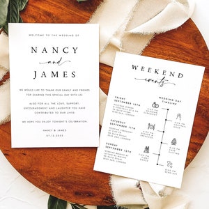 Wedding Day Timeline Template, Fully Editable DIY Wedding Timeline Card Template, Wedding Itinerary Template Modern Minimalist Templett #NNC