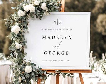 Printed Minimalist Wedding Welcome Sign, Modern Welcome Wedding Signage, Foam Board Wedding Sign, Initials Wedding Sign, #MDLN