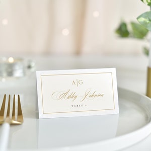 Sjabloon voor MINIMALE plaatskaarten bruiloft, bewerkbare plaatskaart, monogram en gouden plaatskaart, bewerkbare trouwkaarten, tafelnaamkaartje bruiloft, #ASH