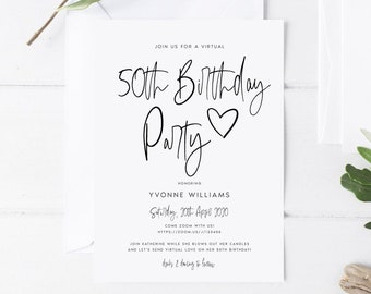 Virtual Birthday Party Invitations, Invite, Minimal, Digital Download, INSTANT DOWNLOAD, Social Distance Party, Editable, Printable, Modern