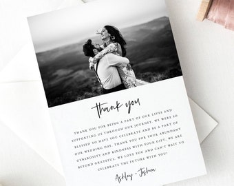 Photo Wedding Thank You Card Template, INSTANT DOWNLOAD Thank you Note, 100% Editable Text, Printable, Self-Editing, Folded Card, DIY