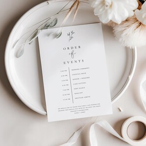Printed Wedding Schedule Cards: Elegant, Minimal, Simple Order of Events Wedding Card - Wedding Itinerary Cards, #FIONA