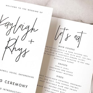 GEDRUCKTE Hochzeitsprogrammkarten, minimalistische Ordnung des Service, Zeremonieprogrammordnung der Ereignisse, strukturiertes Premiumpapier, #SNDY