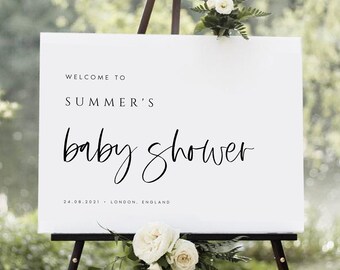 Baby Shower Welcome Sign, Welcome Sign Template, Baby Shower Printable Sign, Landscape, Calligraphy Editable Instant Download, #SMMR
