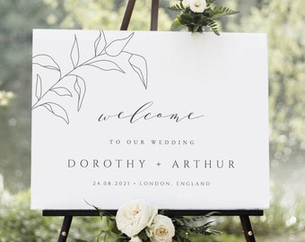 Botanical Wedding Welcome Sign, Minimalist Wedding Poster, Fine Art, 100% Editable Template, Instant Download, Printable, Templett, #DOROTHY