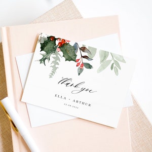 Winter-Dankeschön-Kartenvorlage, Hochzeit-Dankeschön-Karten, printable-Danke-Karte, Weihnachten, Feiertag, sofortiger Download, bearbeitbar, #ELLA