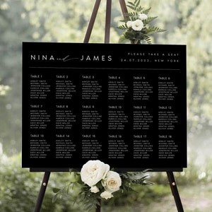 Black Seating Chart Template, Modern Editable Instant Download Seating Plan, Minimalist, Digital Download, Wedding Seating Chart, #NINA