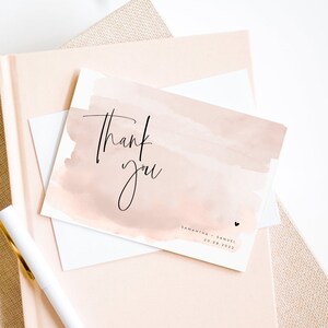 Watercolor Thank You Card Template, Blush Pink, Modern Wedding Thank You Card, Printable Minimalist Thank You Card, Instant Download, #SAMAN