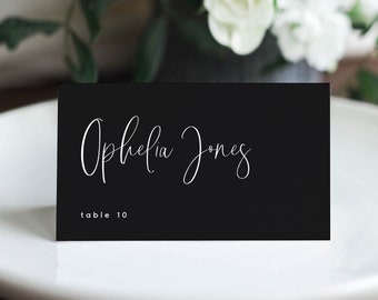 Black Wedding Place Card Template, Calligraphy, Script, Printable, Escort Card, Editable, Name Card, Seating Card, Digital DOWNLOAD, #OPHLA