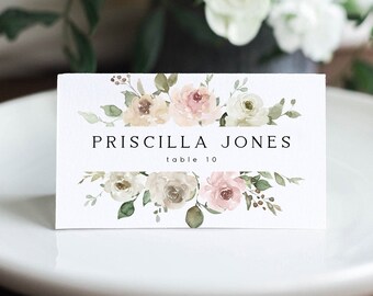 Wedding Place Card Template Pink Floral, Printable, Escort Card, Editable, Minimalist Name Card, Blush Seating Card, Digital DOWNLOAD, #PRIS