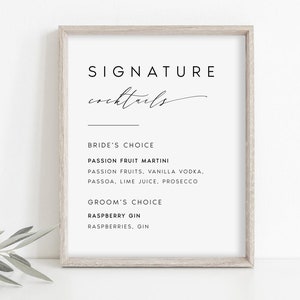 Modern Signature Cocktails Sign, Wedding Sign Printable, 5x7 and 8x10, Wedding Template, Minimalist Cocktail Sign, Edit with TEMPLETT, #KATE