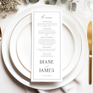 DRUKOWANE Menu weselne, Karty menu weselnego, Minimalistyczne menu weselne, Menu obiadowe, Drukowane artykuły piśmiennicze weselne, Teksturowany matowy papier, #DIANE