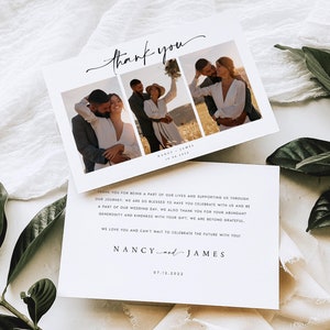 Carte de remerciement de mariage recto-verso, carte de remerciement photo de mariage minimaliste moderne, carte de remerciement de mariage, modèle moderne, modifiable, #NNC