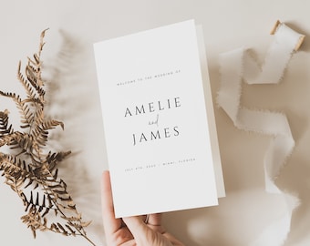 Wedding Program Timeline Template Foldable, Modern Wedding Program, Minimal Wedding Program, Folded Program Wedding Instant Template #AMELIE