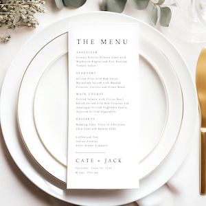 DRUKOWANE Menu Weselne, Karty Menu Weselnego, Minimalistyczne Menu Weselne, Menu Kolacyjne, Drukowane Materiały Weselne, Teksturowany Matowy Papier, #CATE