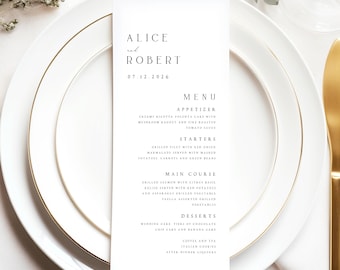 Minimalistische Hochzeitsmenukarte, Modernes Abendmenu (Digitaler Download) ALC