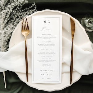 Minimalist Wedding Menu Template, Modern Script Wedding Dinner Menu, Printable, Digital Download, Reception Dinner Menu Editable, DIY, #MDLN